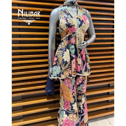 Navy Silk Halter Neck Suit