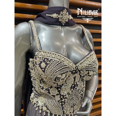 Grape Purple Net Crop Top With Palazzo