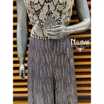 Grape Purple Net Crop Top With Palazzo