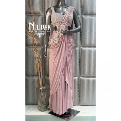 Baby Pink Draped Stitched Lycra Saree
