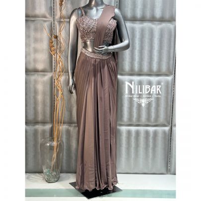 Gold Draped Stitched Lycra Saree