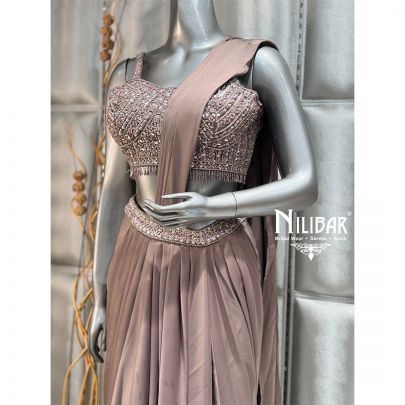 Gold Draped Stitched Lycra Saree