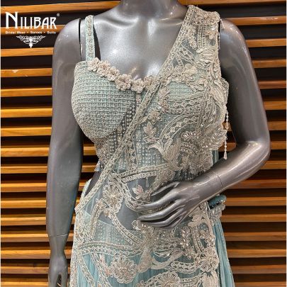 Light Blue Net Top Paired With Georgette Bottom Lehenga