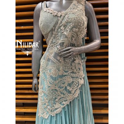 Light Blue Net Top Paired With Georgette Bottom Lehenga