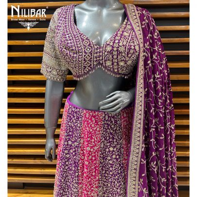 Purple & Pink Georgette Lehenga