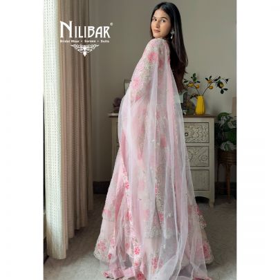 Swati Rathi In Our Pastel Pink Net Centre Cut Anarkali