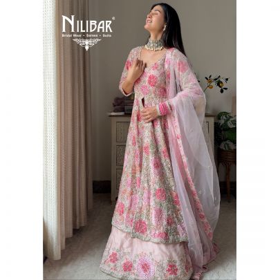 Swati Rathi In Our Pastel Pink Net Centre Cut Anarkali