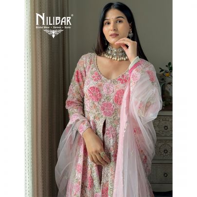 Swati Rathi In Our Pastel Pink Net Centre Cut Anarkali
