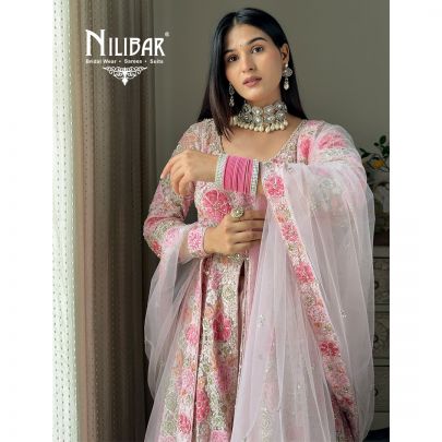 Swati Rathi In Our Pastel Pink Net Centre Cut Anarkali