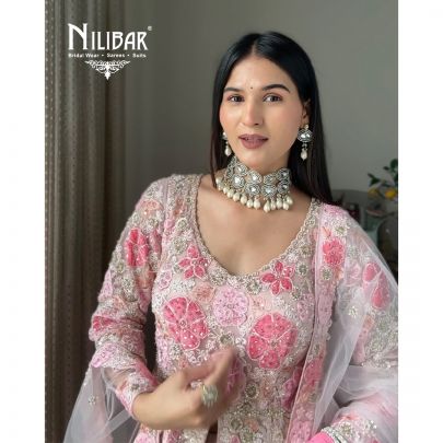 Swati Rathi In Our Pastel Pink Net Centre Cut Anarkali