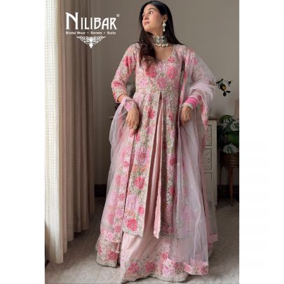 Swati Rathi In Our Pastel Pink Net Centre Cut Anarkali