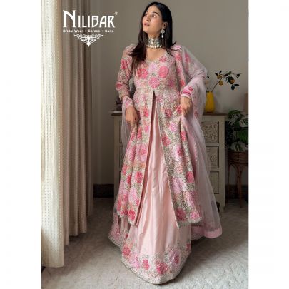 Swati Rathi In Our Pastel Pink Net Centre Cut Anarkali