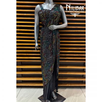 Black Lycra Blouse Paired With Drape Pleated Saree