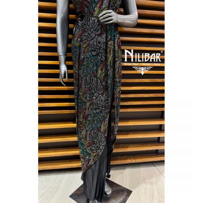 Black Lycra Blouse Paired With Drape Pleated Saree