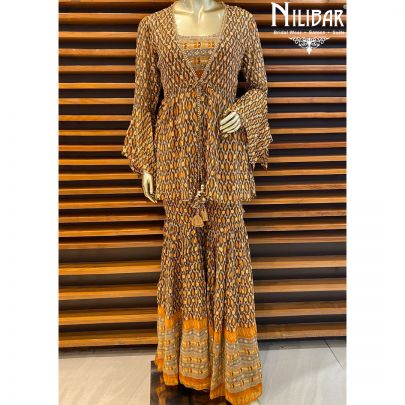 Brown Jacket Style Sharara Suit
