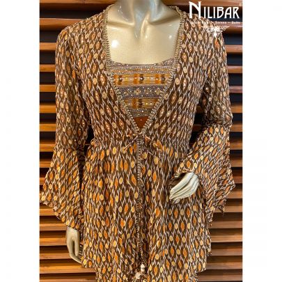 Brown Jacket Style Sharara Suit