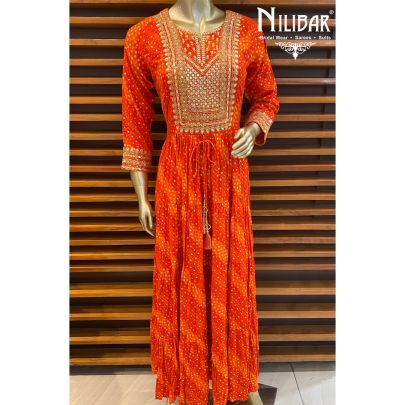 Red Orange Cotton Anarkali