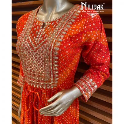 Red Orange Cotton Anarkali