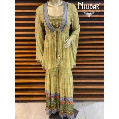 Green Jacket Style Sharara Suit