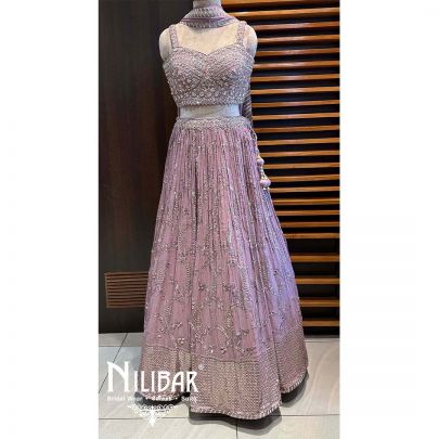 Mauve Georgette Chinon Lehenga
