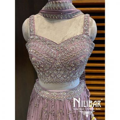 Mauve Georgette Chinon Lehenga