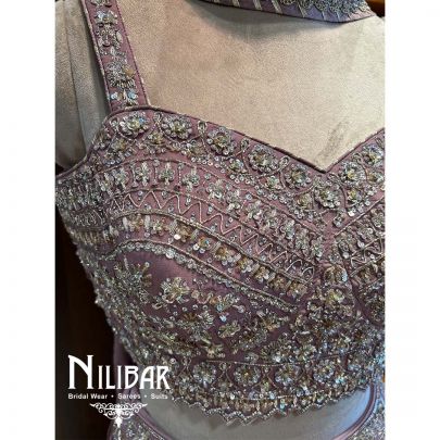 Mauve Georgette Chinon Lehenga