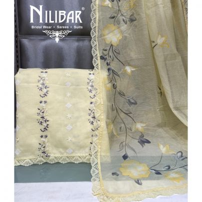 Light Yellow Cotton Unstitched Suit