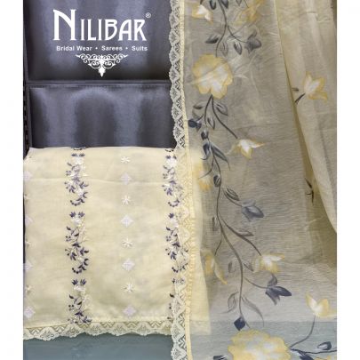 Light Yellow Cotton Unstitched Suit