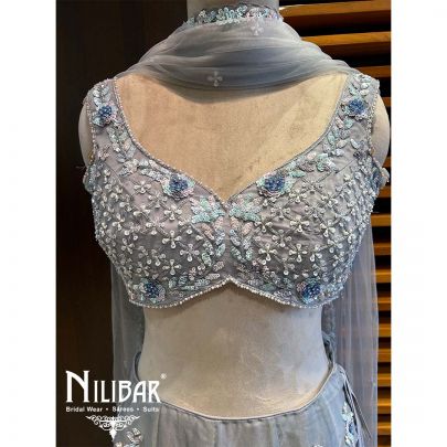 Silver Gray Organza Net Lehenga