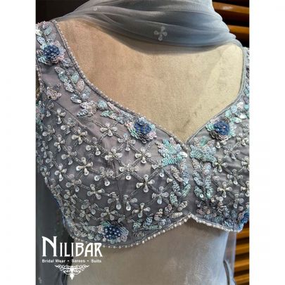 Silver Gray Organza Net Lehenga