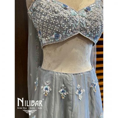 Silver Gray Organza Net Lehenga