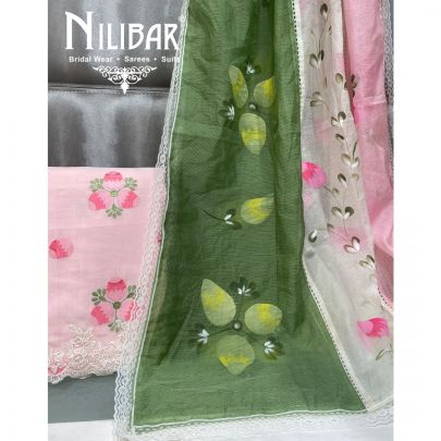 Baby Pink Cotton Unstitched Suit