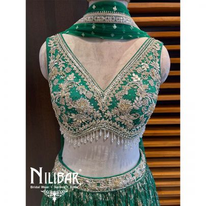 Green Organza Net Lehenga