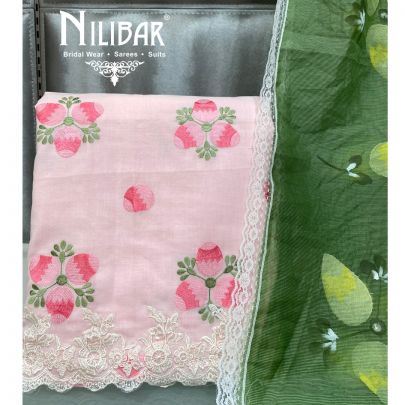 Baby Pink Cotton Unstitched Suit