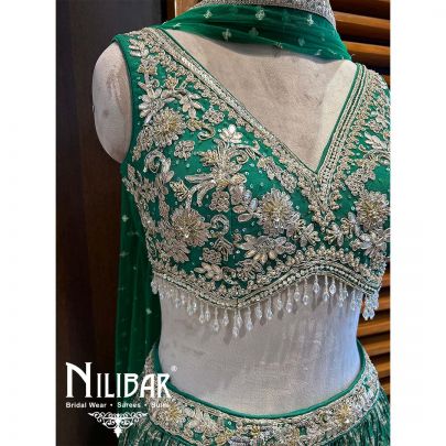 Green Organza Net Lehenga