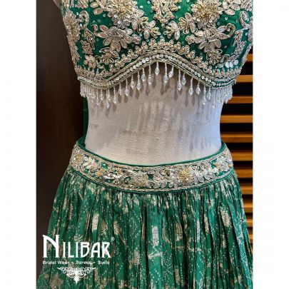 Green Organza Net Lehenga