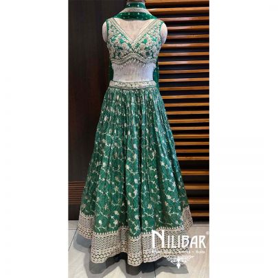 Green Organza Net Lehenga