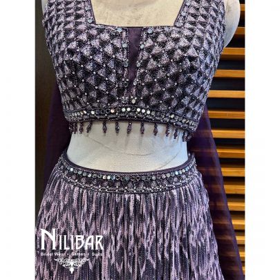 Wine Organza Net Lehenga