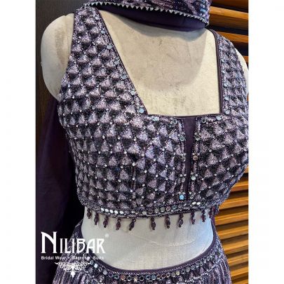 Wine Organza Net Lehenga