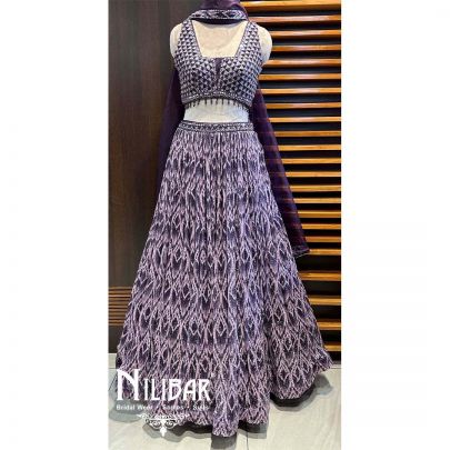 Wine Organza Net Lehenga