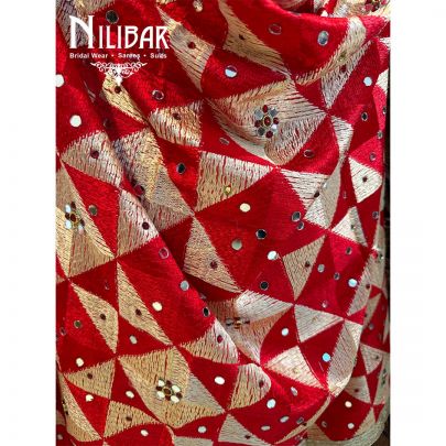 Red Crepe Embroidered Phulkari Dupatta