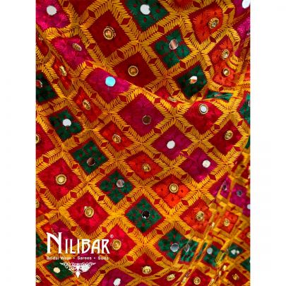 Yellow Crepe Embroidered Phulkari Dupatta