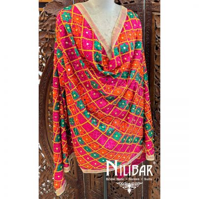 Multicolor Crepe Embroidered Phulkari Dupatta