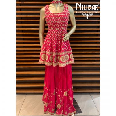 Magenta Georgette Peplum Sharara Suit