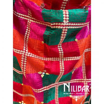 Multicolor Crepe Embroidered Phulkari Dupatta