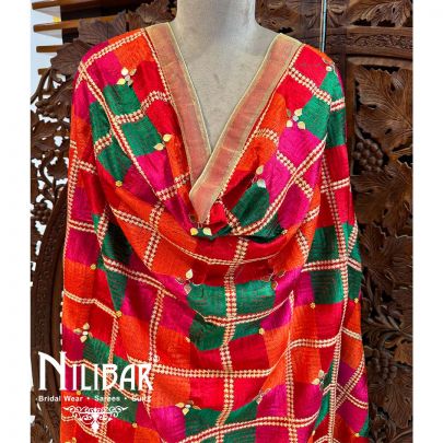 Multicolor Crepe Embroidered Phulkari Dupatta