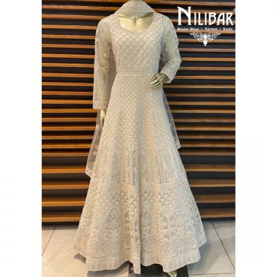 Cream Net Anarkali