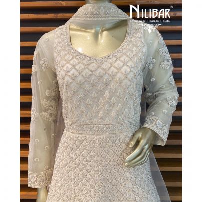 Cream Net Anarkali