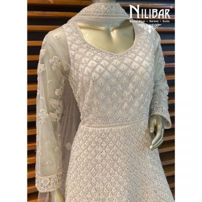 Cream Net Anarkali