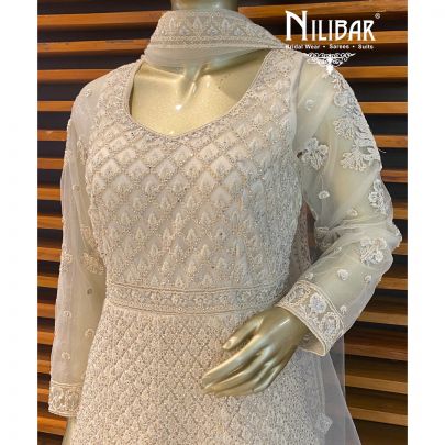 Cream Net Anarkali